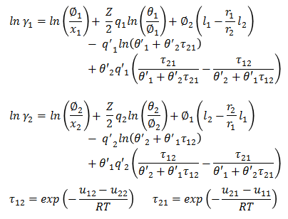 UNIQUAC Model Equations